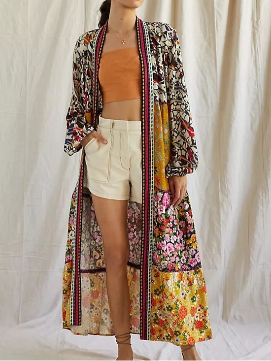 Anthropologie Jackets & Blazers - Anthropologie Conditions Apply Retro Floral Tiered Kimono Embroidered Patchwork